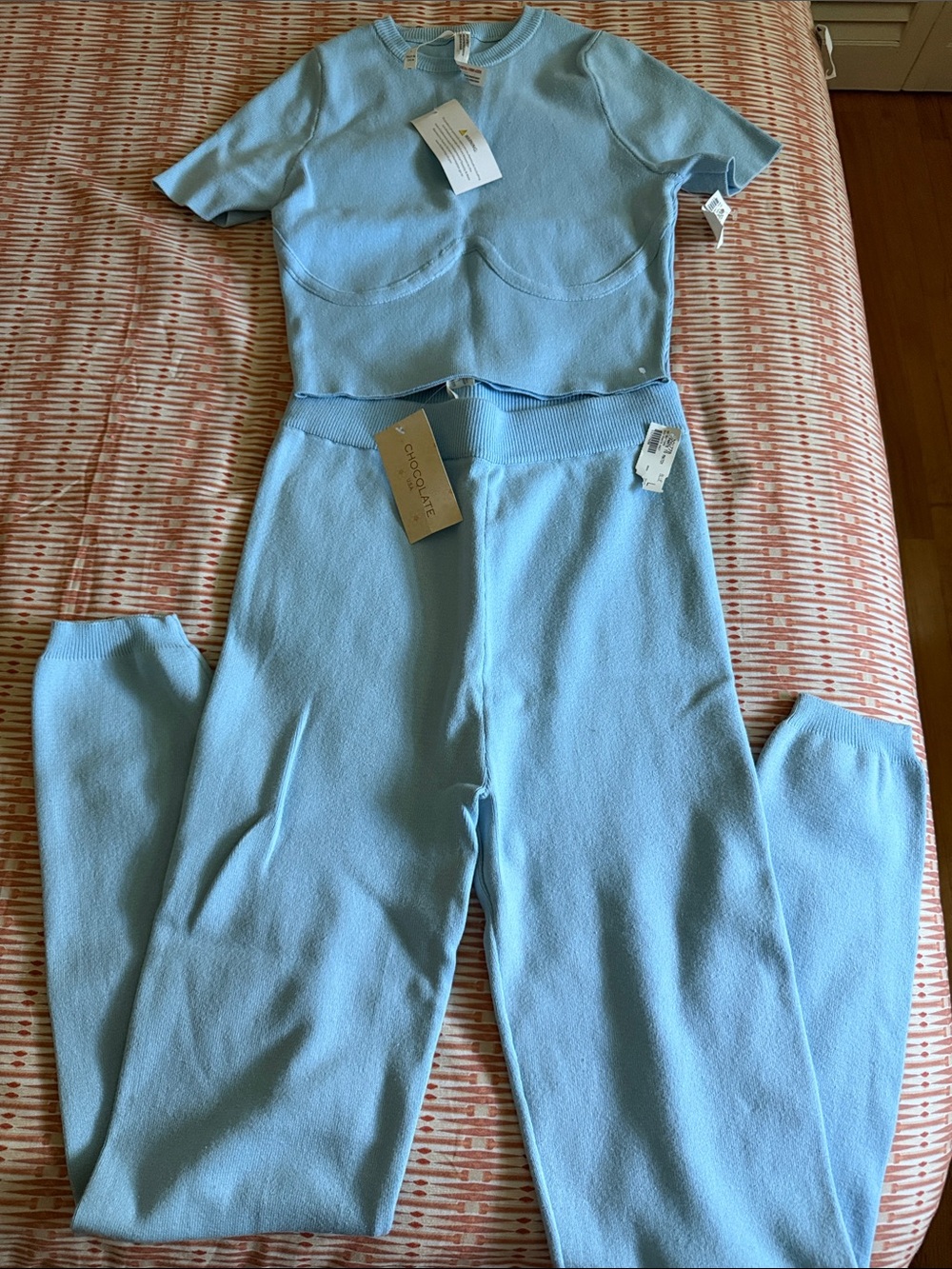 Cushnie Sky Blue Knit Crop Top & High-Rise Joggers Set